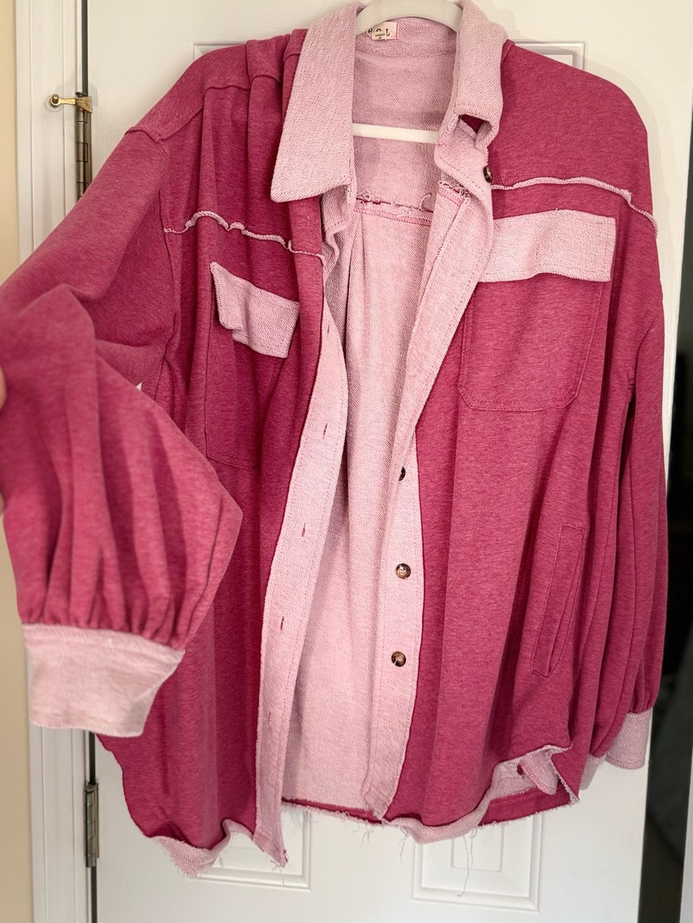 POL Pink Contrast-Trim Shacket Jacket